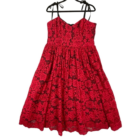 Unique Vintage Red Lace Ribbon Straps Romantic Rockabilly Gothic Swing Dress -14 - Picture 1 of 15
